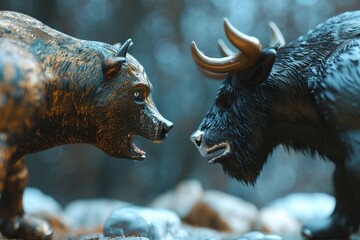 Bull and bear market face off concept, Generative AI - obrazy, fototapety, plakaty