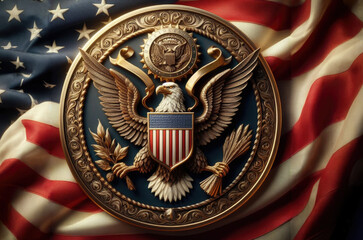 The symbol of the United States. Emblem with the US flag