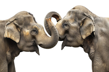 Two Elephants Touching Trunks