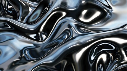 Abstract Shiny Liquid Metal Swirls in Monochrome Tones - obrazy, fototapety, plakaty