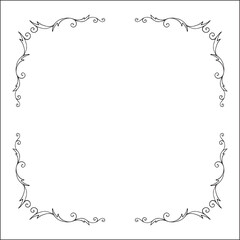Elegant black and white ornamental frame, decorative border, corners for greeting cards, banners, business cards, invitations, menus. Isolated vector illustration.	
