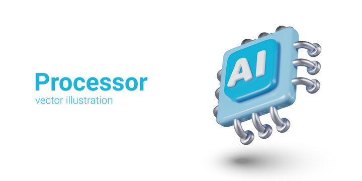 Blue processor with inscription AI. Concept of artificial intelligence, cyber brain