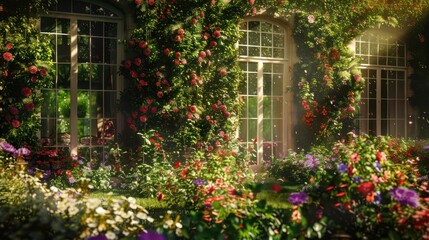 Fototapeta na wymiar Enchanted Blossom Paradise: A Majestic Garden in Full Bloom