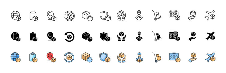 Fototapeta na wymiar Delivery icon collection. Delivery icons. Linear, silhouette and flat style. Vector icons