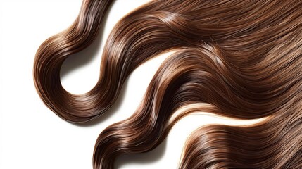 Isolated brown glossy hair against a white background - obrazy, fototapety, plakaty