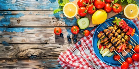 Top view of summer food and fruits 