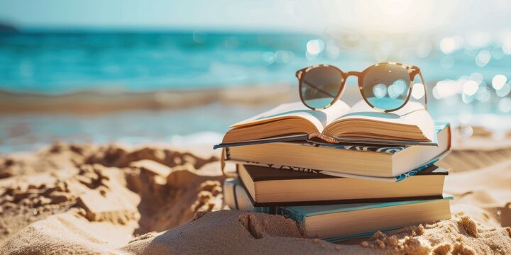 summer holiday background with sunglasses and beach