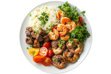 White Plate With Shrimp, Rice, and Veggies