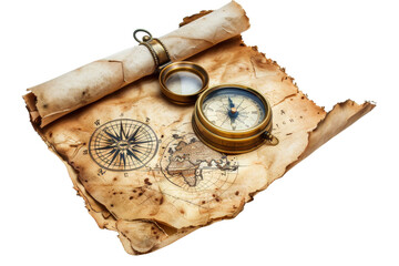 Ancient Map, Compass, and Magnifying Glass