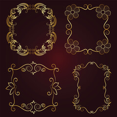 Vector luxury decorative golden vintage frames and borders. retro ornamental frame art and flower isolated floral background

