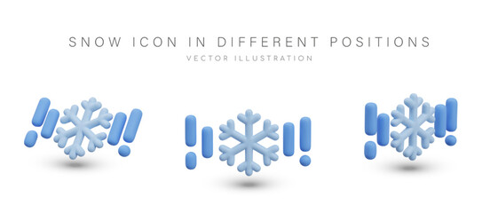 Snow icon in 3D style. Meteorological mark of snowfall. Synoptic, forecast symbol