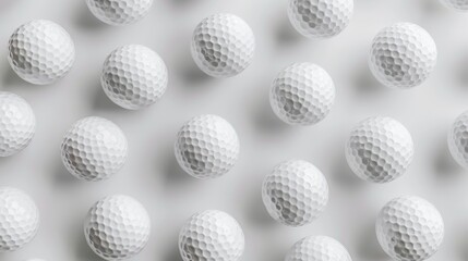 A group of white golf balls arranged neatly on top of a white surface, creating a minimalist and clean pattern, background, wallpaper