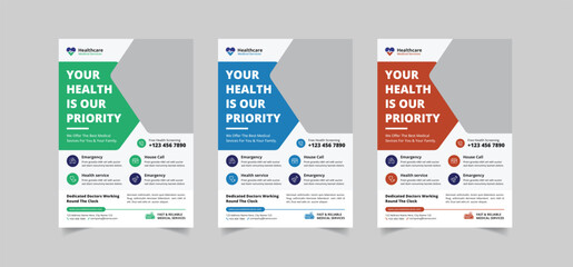 Medical Healthcare Flyer Design Template, Health medical flyer, Healthcare cover a4 template, Corporate healthcare and medical flyer or poster design template