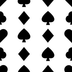 Playing card symbols seamless pattern. Black and white. For wrapping paper, gifts, prints, textiles. Herz, karo, pik, kreuz