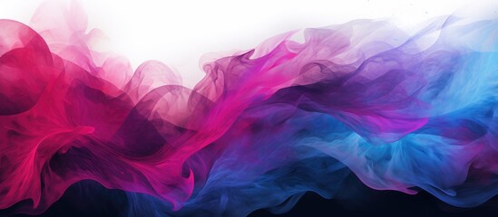 A close up of vibrant clouds of purple, violet, and magenta smoke on a white background, resembling petals in the sky. A beautiful art display in pink hues - obrazy, fototapety, plakaty