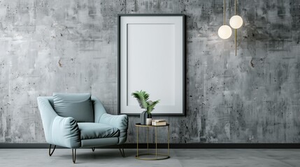 Frame Mockup On Modern Minimalist Living Room Wall: Elegant Decor & Stylish Furniture, White Frame