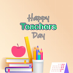 Happy teachers day vector illustration fully editable  text with school elements for poster, brochure, banner, card