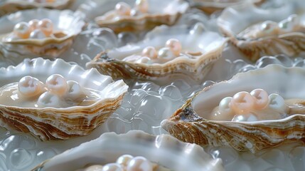 Shells with pearls. Background with seashells. Generative AI