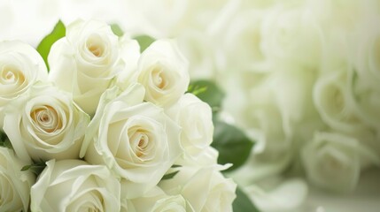 Obraz premium Bouquet of lush white roses. Background with roses and place for text