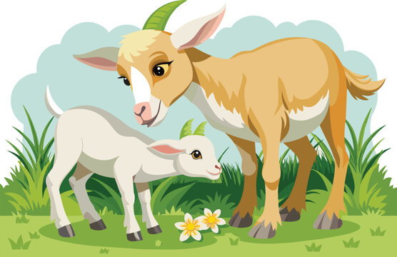 baby-goat-and-heh-mother-eating--grass-vector-i.eps