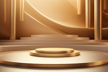 Abstract golden stage with lights and cylindrical shapes