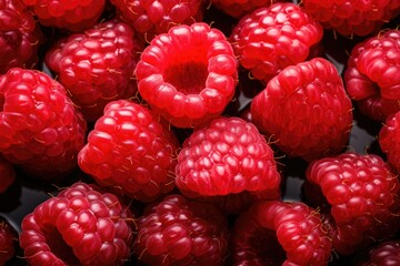 Close-up of raspberries on a black background