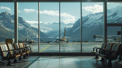 Quiet Tranquility Empty Airport Amidst Mountain Serenity