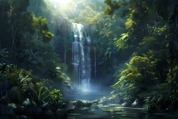 Fototapeta na wymiar Breathtaking Cascading Waterfall Oasis