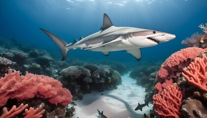 A Hammerhead Shark Navigating Through A Maze Of Co - obrazy, fototapety, plakaty