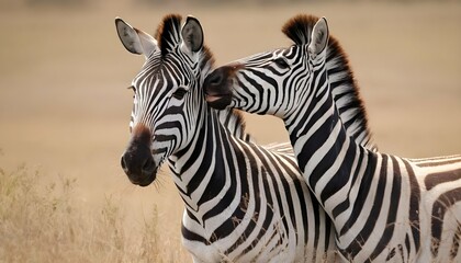 Fototapeta na wymiar A Zebra Nuzzling Affectionately With Its Mate