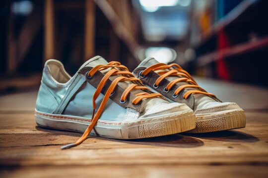 Photo a pair of stylish sneakers crafted from upcycled materials, promoting sustainable footwear.