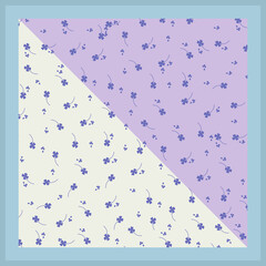 two dimensional navy blue colored rosebud, lilac and cream background, scarf pattern design - obrazy, fototapety, plakaty