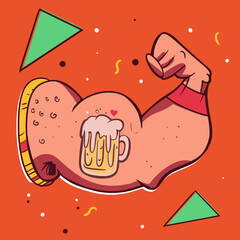 Flexed Biceps Beer Vector Cartoon
