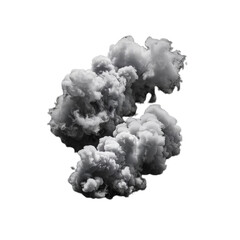 Explosion of a cloud of powder of particles of colors gray and black on a white background