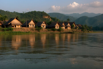 Fototapeta na wymiar A river and village on valley