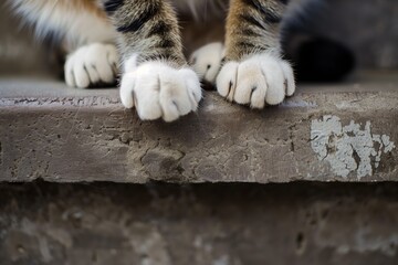 closeup of cat paws dangling over step