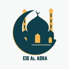 Eid al-adha ,Islamic lettering design and mosque with colourful background.
