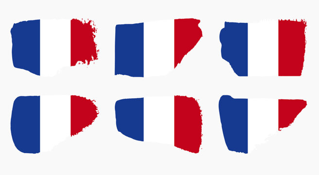 France flag collection with palette knife paint brush strokes grunge texture design. Grunge brush stroke effect set