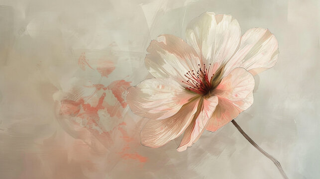 A single, random flower portrayed in soft pastel tones, hand-drawn in watercolor, focusing on the interplay of light and shadow.