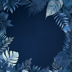 Fototapeta na wymiar Azure Tranquility: Tropical Foliage in Serene Blue Hue with Copyspace