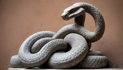 A Cobra Coiled Around A Weathered Statue