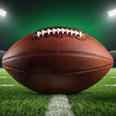 an American football ball on a green background