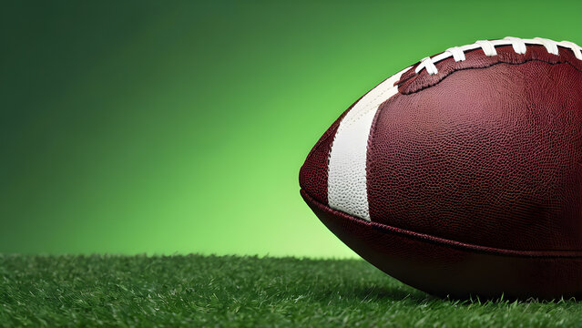 an American football ball on a green background