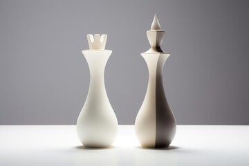 Two abstract queen chess pieces are depicted with minimalistic elegance
