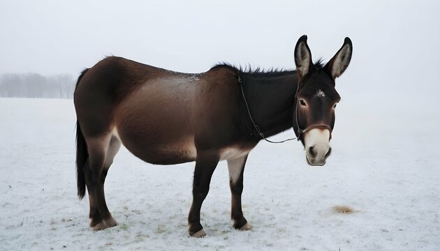 A Mule Standing In A Snowy Field Its Breath Visib