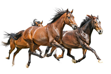 Obraz na płótnie Canvas Three Brown Horses Running Side by Side