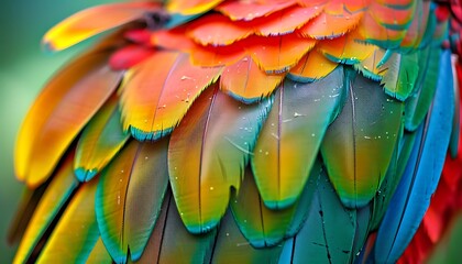 Fototapeta premium Captivating Close-Up, Colorful Bird Feathers Reflecting Avian Diversity and Conservation Concerns