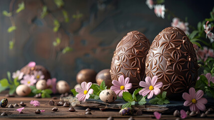 Chocolate Egg Decorated Table HD Wallpaper with Cinematic Effect