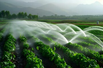 Innovative irrigation technology in agriculture to enhance water conservation and modern farming methods. Concept Agricultural Technology, Water Conservation, Irrigation Innovation