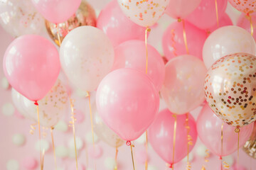 Pink and White Balloons With Gold Confetti